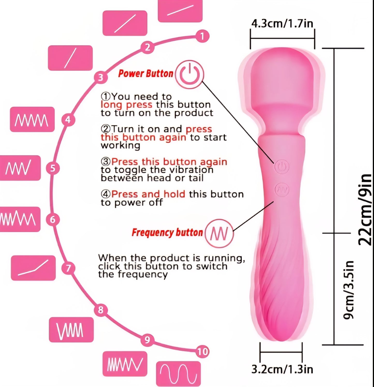 Wand Massager with Double End, Personal Massager, Cordless, Electric Vibrating Wand, Waterproof (Pink)