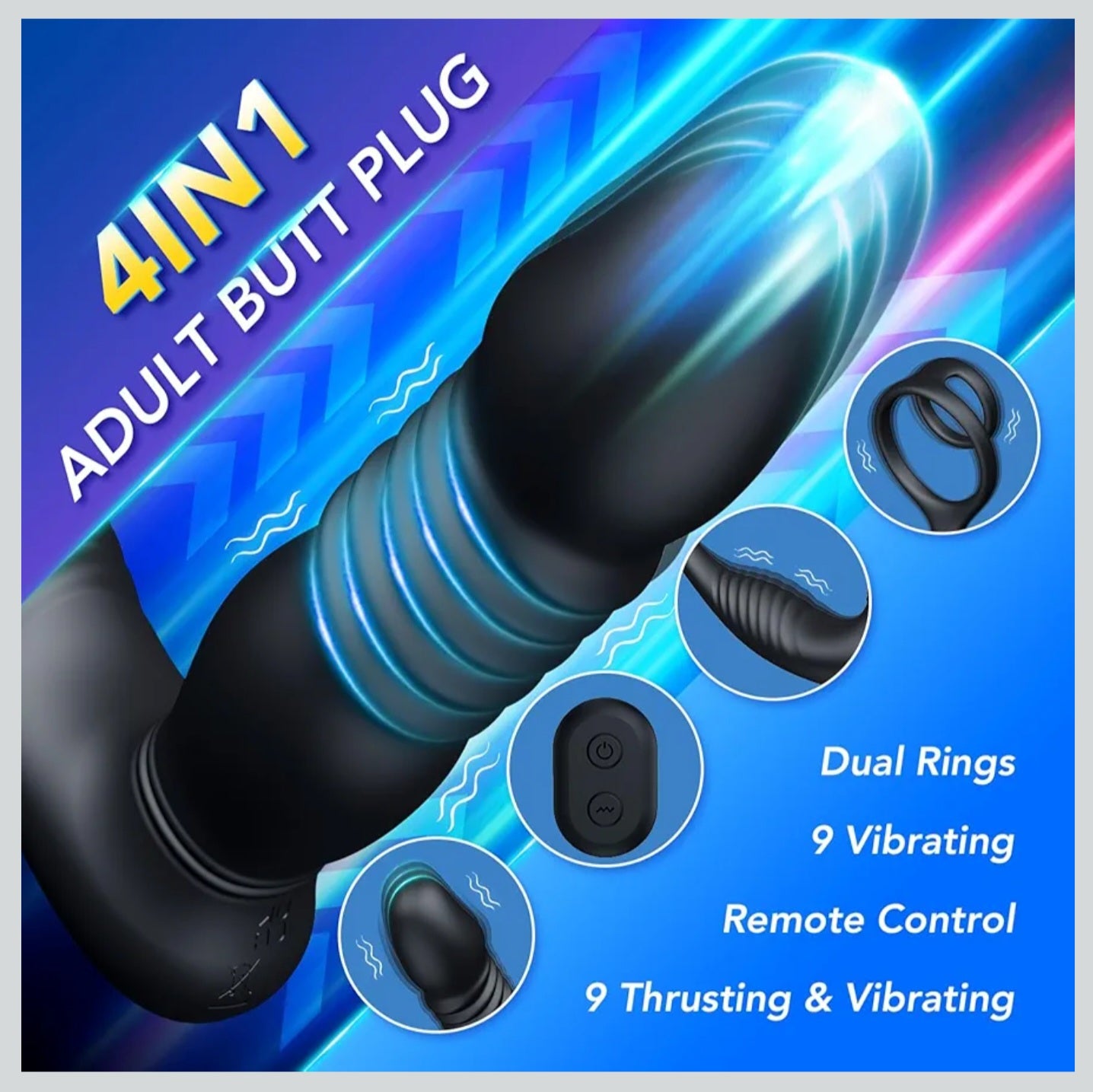 Anal Vibrators Male Butt Plug - UTIMI Adult Sex Toys with 2 Cock Ring Remote Control Prostate Massager 9 Thrusting & Vibrating Modes Dual Motors Stimulator Anal Gay Toy for Man Woman Couples Pleasure