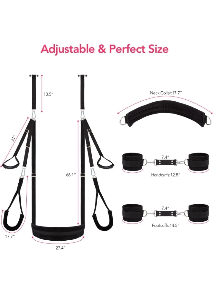 Sex Swing BDSM Bondage Restraints Kit-UTIMI 2 in 1 Door Swing & Sex Restraints Wrist & Thigh Ankle Restraint Cuffs Neck to Leg Sex Toy w/Handcuffs & Leg Straps Adult Sex Toys Couples,Black Sm Sets