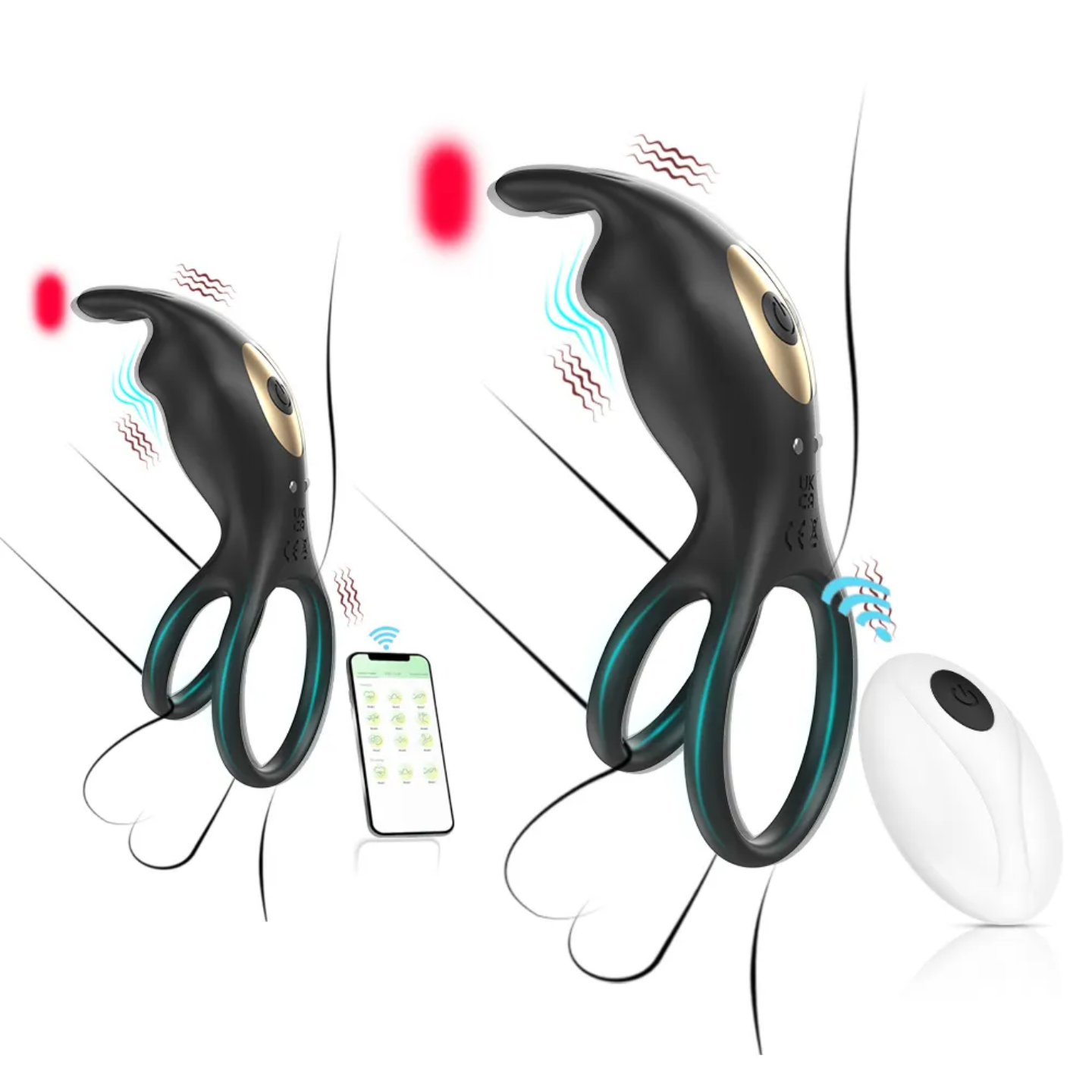 Rogue App Controlled Bunny Ear Double Lock Cock Penis Ring with 9 Powerful Vibrations