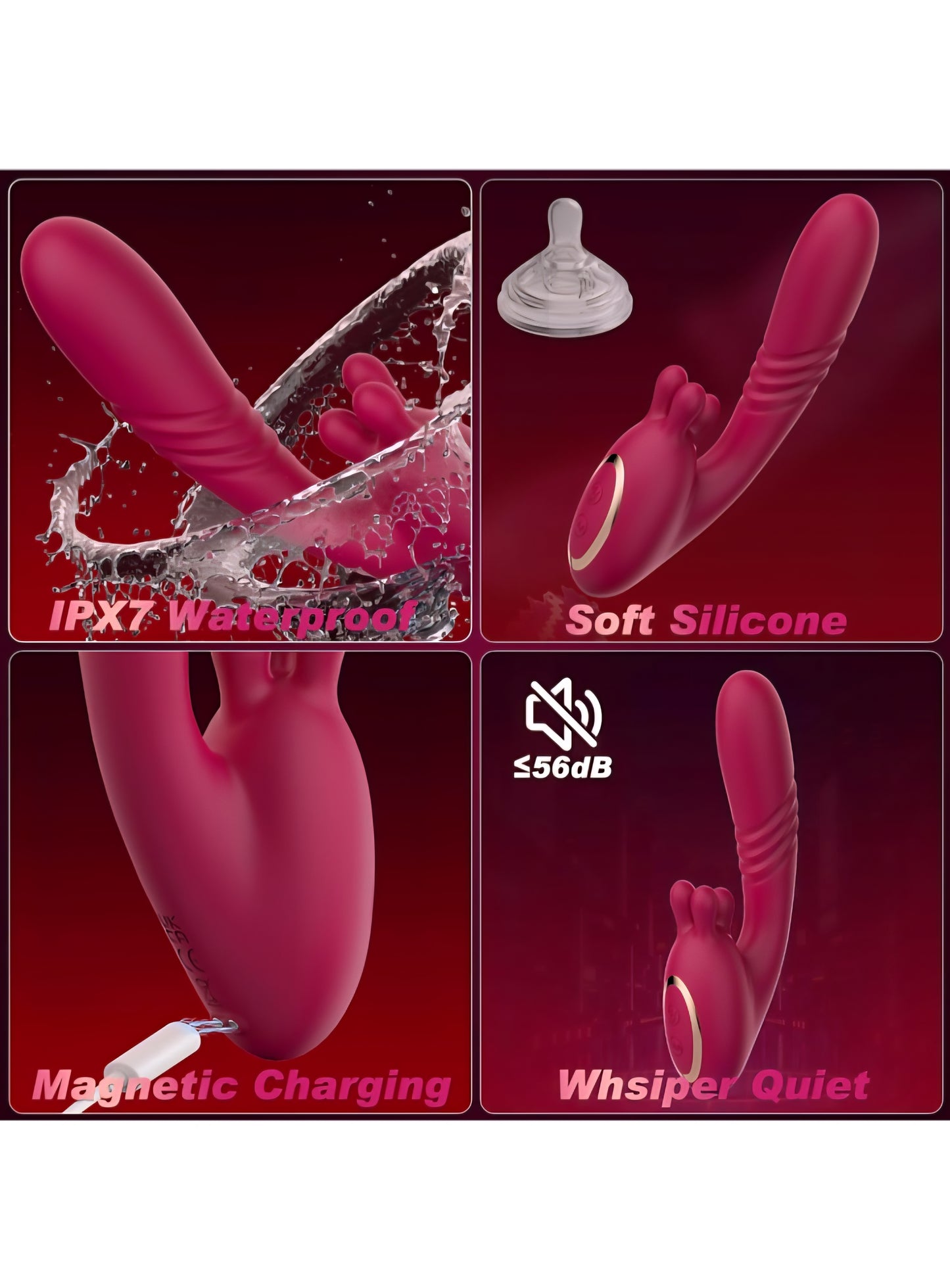 Vibrator Dildo Sex Toys for Women - 3 in 1 Rose Sex Toy with G Spot Thrusting Vibrators, 9 Thrusting, 9 Vibration, 9 Kneading Clitoral, Nipple Stimulation, Pleasure Tools for Female, Couples Games