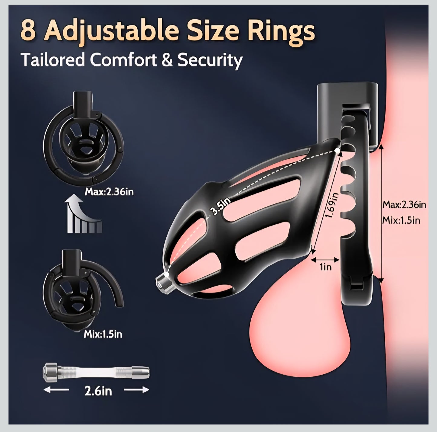 Male Chastity Cage Sex Toys – Lightweight Chastity Device with 8-Size Adjustable Cock Ring &Soft Urethral Catheter, Cock Cage Bondage Gear for Penis Exercise Control, Adult Toys for Men Beginners