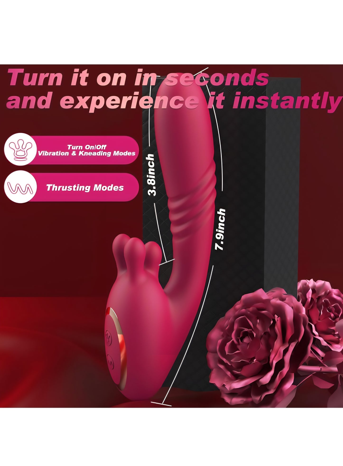 Vibrator Dildo Sex Toys for Women - 3 in 1 Rose Sex Toy with G Spot Thrusting Vibrators, 9 Thrusting, 9 Vibration, 9 Kneading Clitoral, Nipple Stimulation, Pleasure Tools for Female, Couples Games