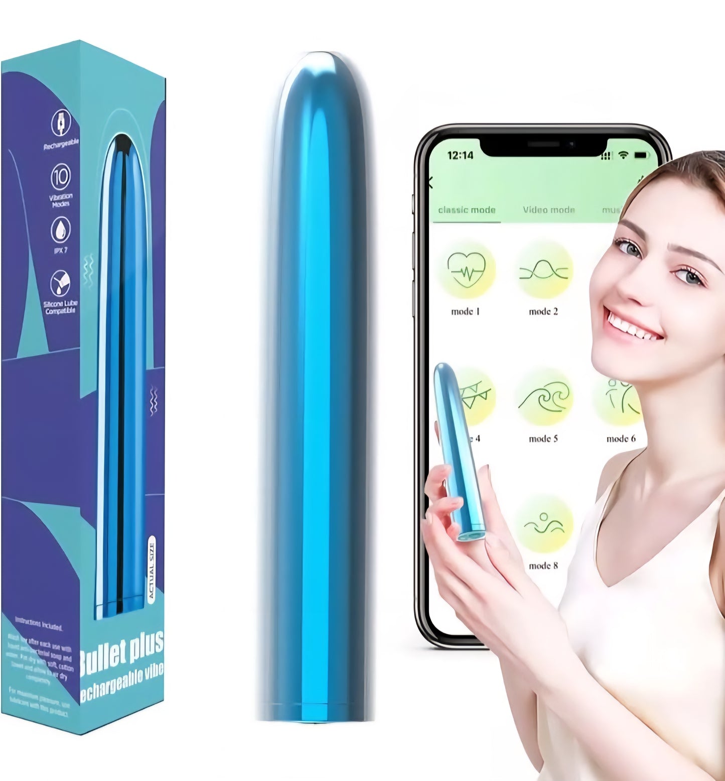 App controlled Vibrator, 10 Vibration Modes, Waterproof Design, Magnetic Charging, App Controls, 90 Minutes, Gifts for Women, Adult Toys, 7 Inch