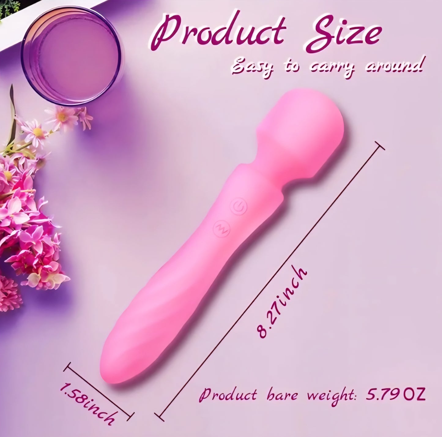 Wand Massager with Double End, Personal Massager, Cordless, Electric Vibrating Wand, Waterproof (Pink)