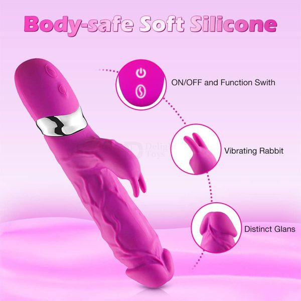 Realistic Rabbit, Clit G-spot Rabbit Dildo Vibrator, USB Rechargeable, Unique Combination of a Lifelike Dildo.