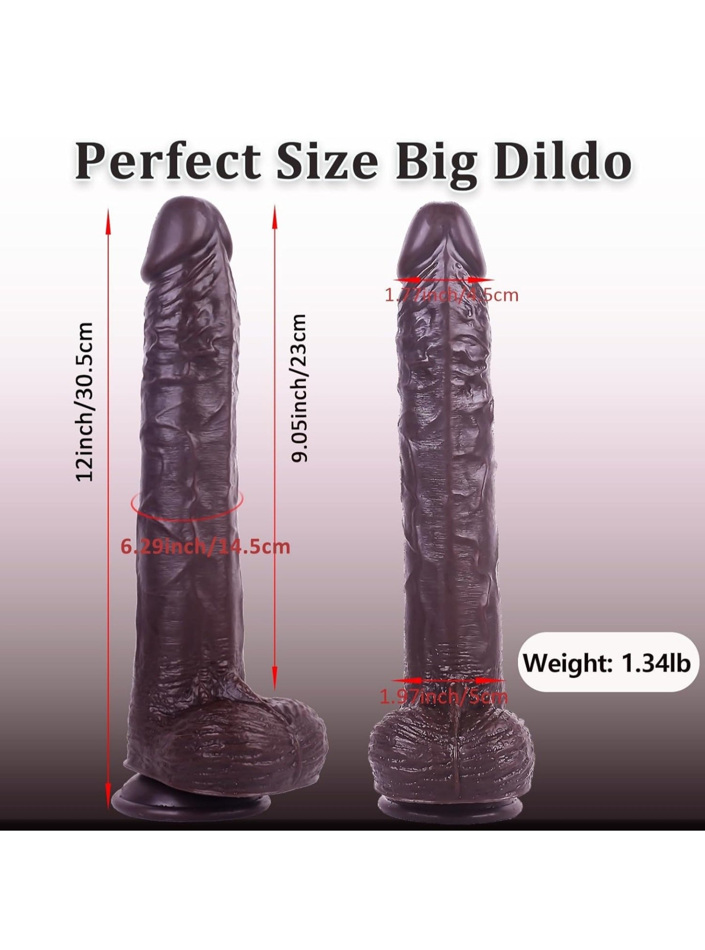 Realistic Dildo Sex Toys,12 inch Huge Dildo with Strong Suction Cup for G-Spot Stimulation,Ultra Soft Lifelike Big Penis Anal Dildos with Small Glans Adult Sex Toy for Women/Men,Brown