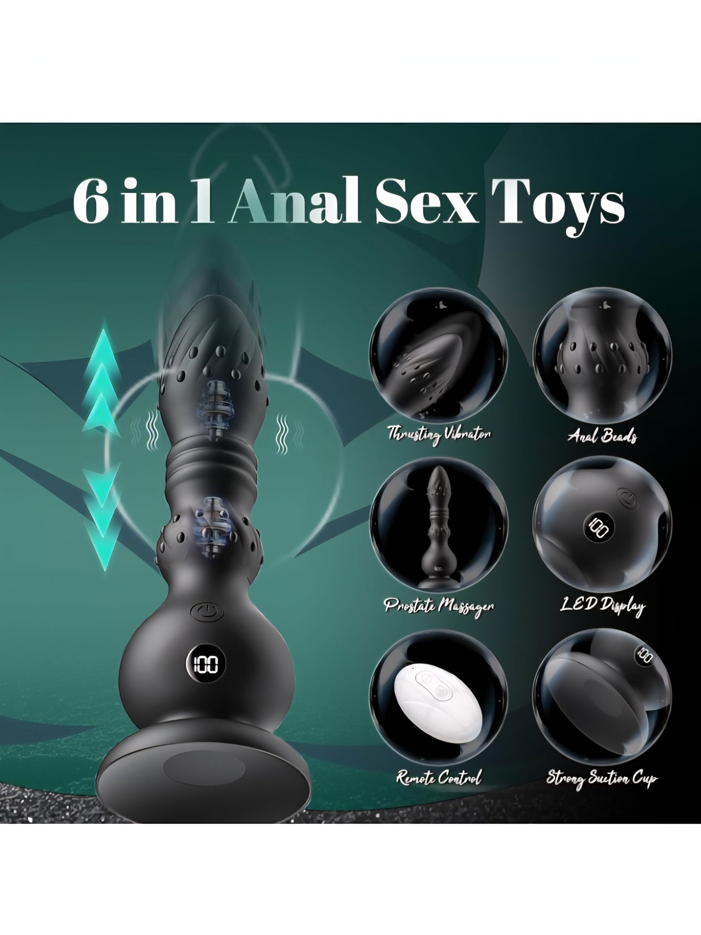 Thrusting Anal Vibrator Prostate Massager Butt Plug, Anal Beads with 10 Thrusting & Vibrating, LED Display Vibrators Male Sex Toys with Remote Control, Strap-on Anal Toy Adult Toys for Men