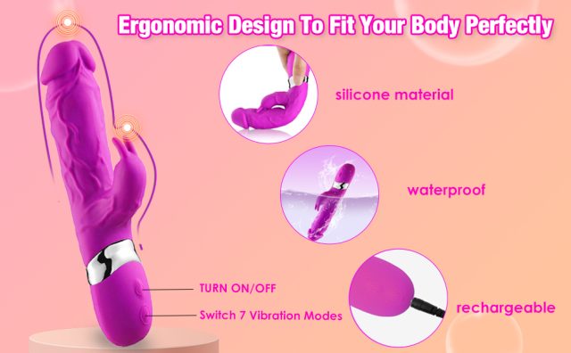 Realistic Rabbit, Clit G-spot Rabbit Dildo Vibrator, USB Rechargeable, Unique Combination of a Lifelike Dildo.