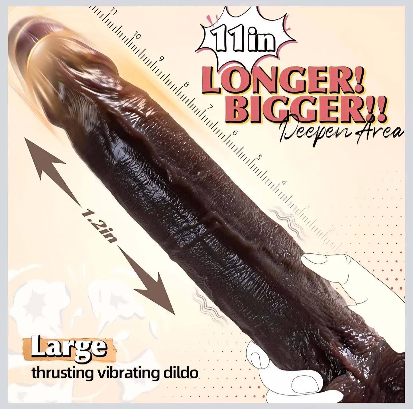 11 inch BBC Thrusting Dildo Sex Toys - Big Black Dildos with 7 Thrusting & 10 Vibrating & Heating Modes, Realistic Thick Silicone Dildo for Anal Clit G-Spot, Hands-Free Play Adult Toys for Women Men