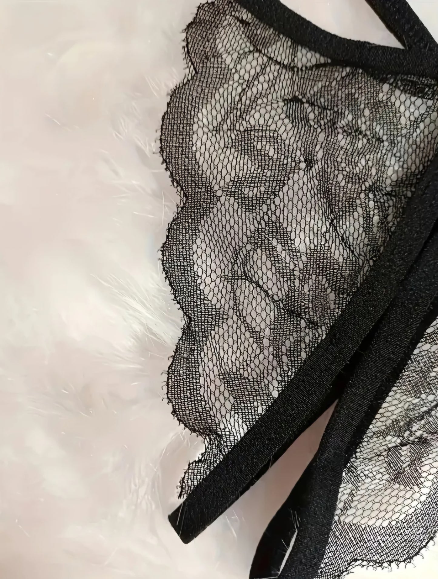 Draft Deep V Transparent Backless Contrast Lace Crotchless Lingerie. Size L