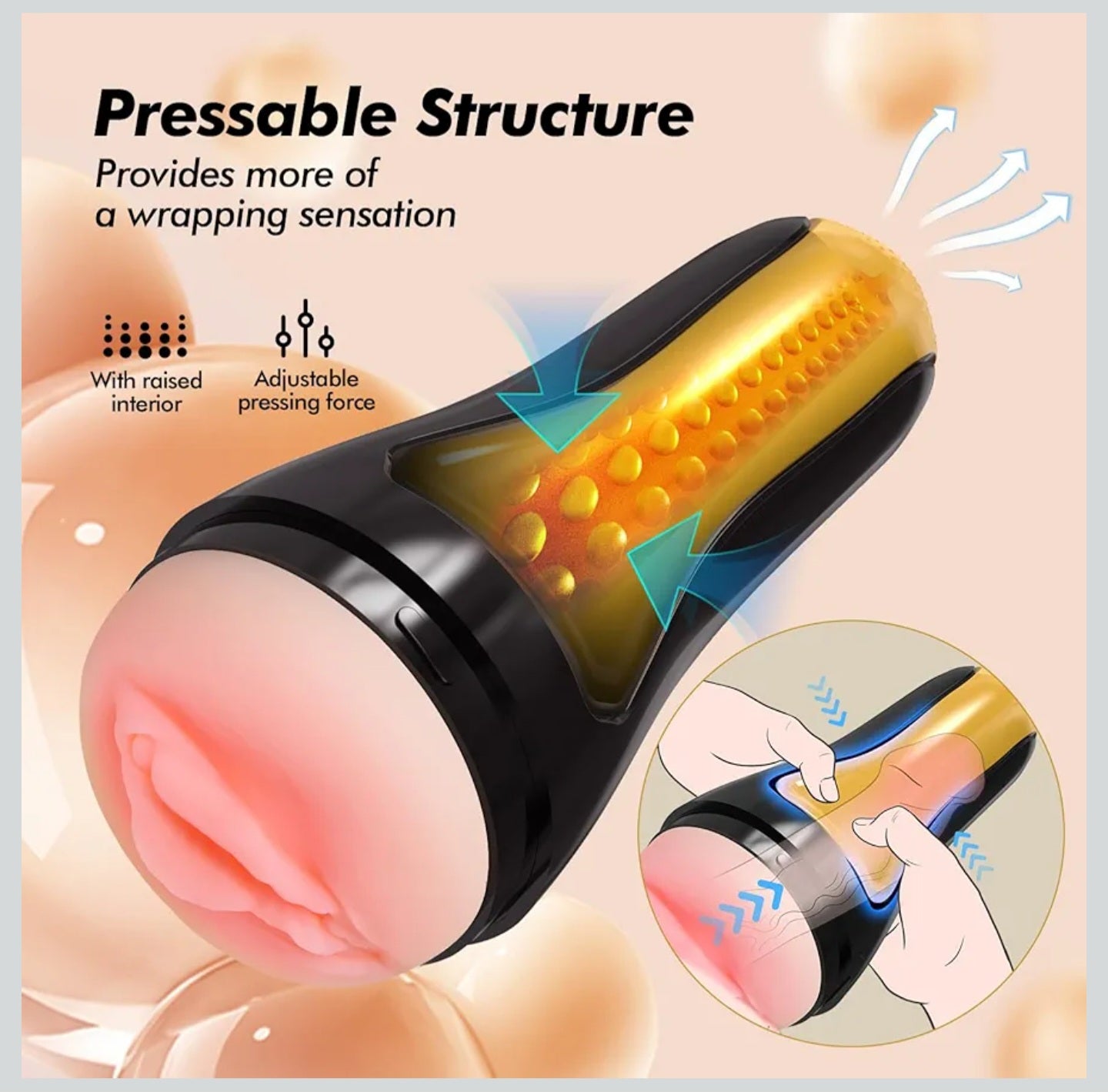 Male Masturbator Pocket Pussy Toys - Utimi Manual Sucking Extrusion Masturbation Cup with 7.5“ Depth Lifelike Textured Vagina Plump and Soft Fleshy Masturbating Stroker Adult Sex Toy for Men