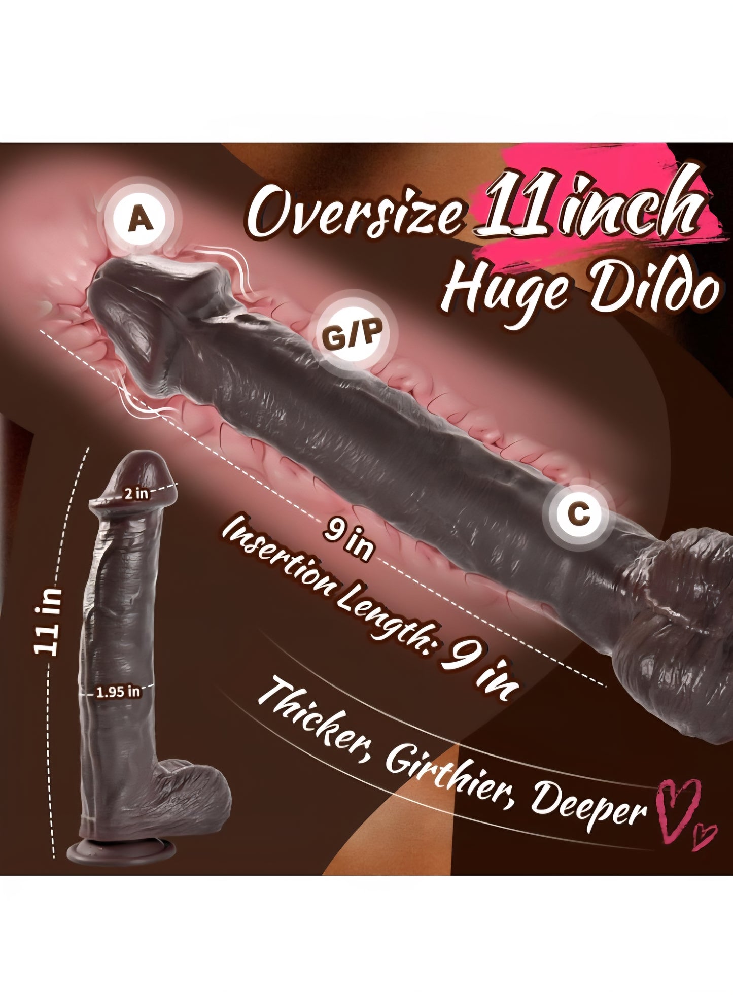 11 Inch Realistic Big Black Dildo with Large Rounded Glans, Skin-Like Huge Thick Curved Dildos for G Spot & Anal Play with Strong Suction Cup, Lifelike Silicone Dildo Adult Sex Toys for Men Women