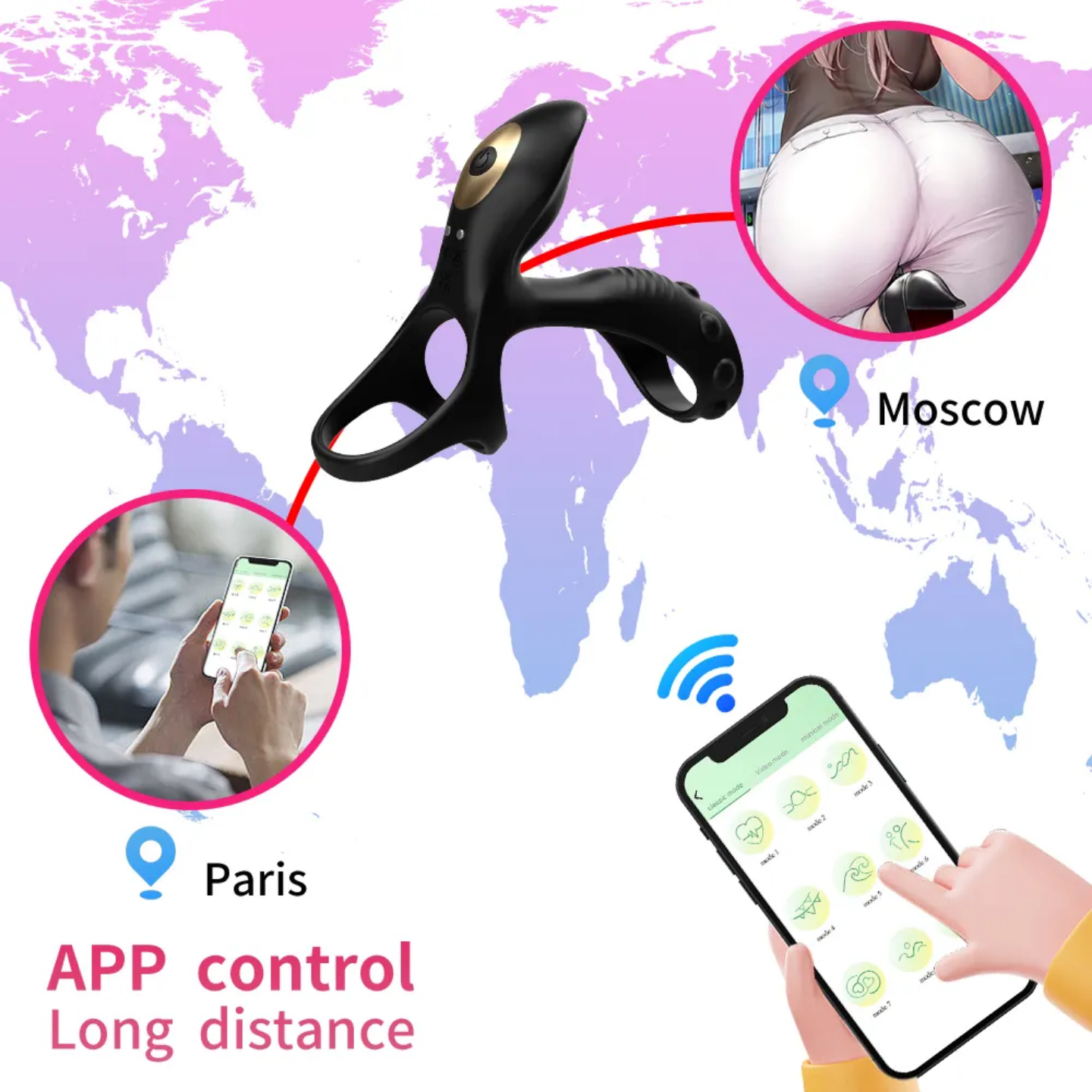 Frank App Controlled 3 Penis/Cock Ring Vibrating Cock Penis Ring with 9 Modes for Male and Female Stimulation