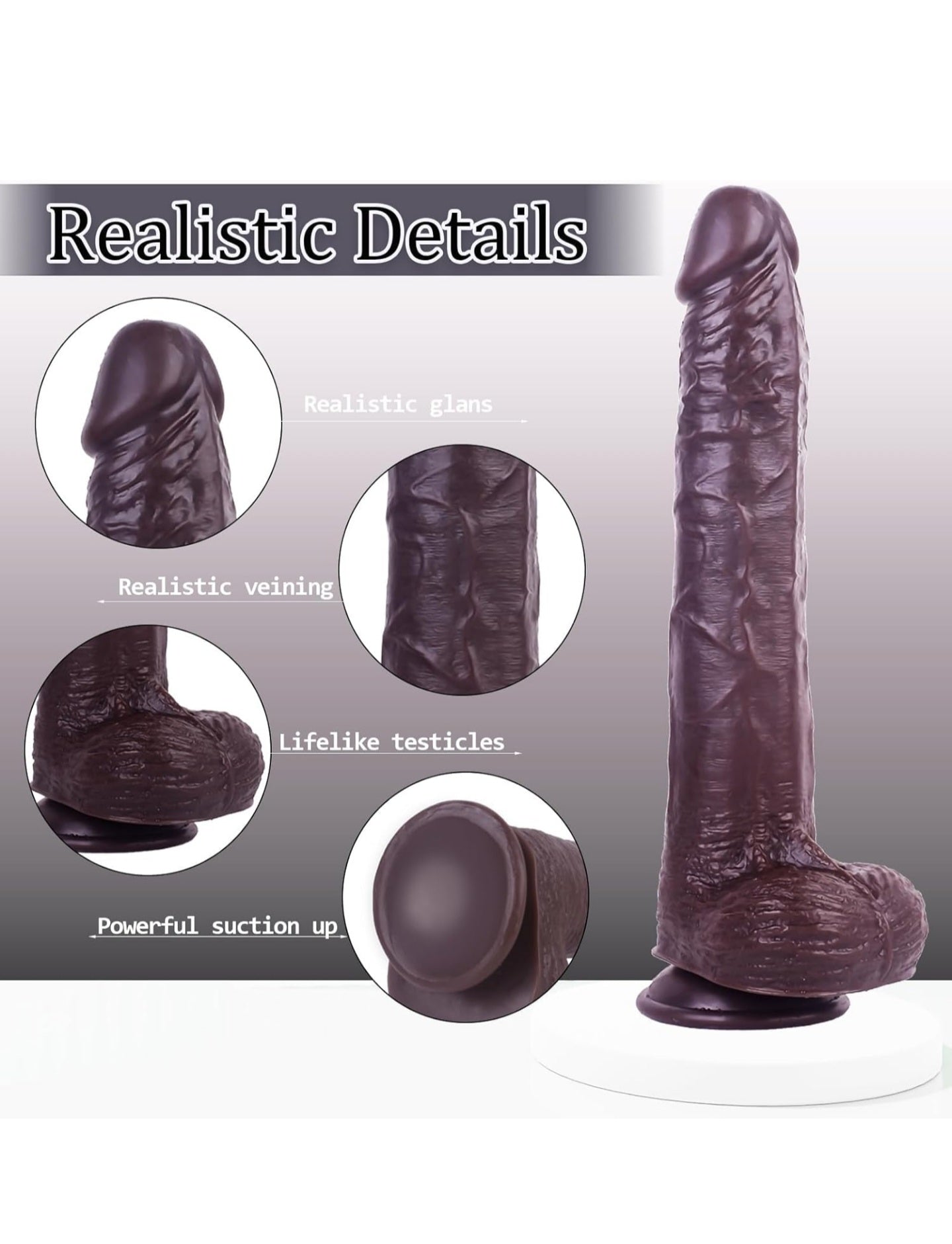 Realistic Dildo Sex Toys,12 inch Huge Dildo with Strong Suction Cup for G-Spot Stimulation,Ultra Soft Lifelike Big Penis Anal Dildos with Small Glans Adult Sex Toy for Women/Men,Brown