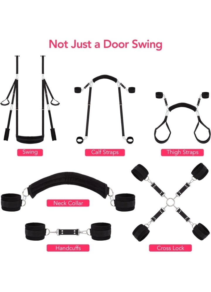 Sex Swing BDSM Bondage Restraints Kit-UTIMI 2 in 1 Door Swing & Sex Restraints Wrist & Thigh Ankle Restraint Cuffs Neck to Leg Sex Toy w/Handcuffs & Leg Straps Adult Sex Toys Couples,Black Sm Sets