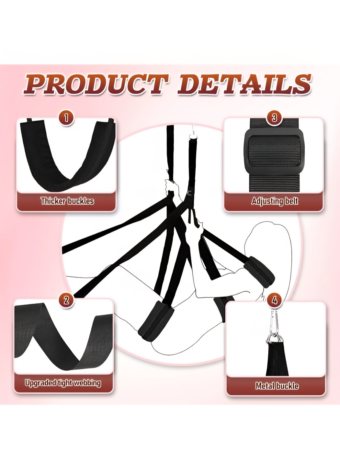 Sex Swing Adjustable BDSM Toys Sex Straps with Widened Comfortable Seat Adjustable Sex Furniture for Women's Pleasure BDSM Sex Toys Set for Adults (Black)