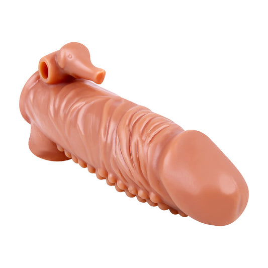 6.7 Inch Ultra Ribbed Penis Sleeve with Clit Stimulator, Bullet, Condom Sleeve, Extender Sleeve