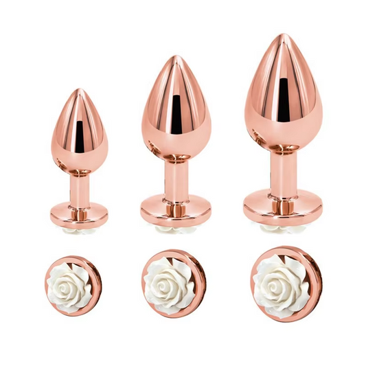 Rose Gold 3-Piece Anal Plug Set – Rose Jeweled Base in hard box