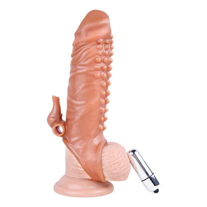 6.7 Inch Ultra Ribbed Penis Sleeve with Clit Stimulator, Bullet, Condom Sleeve, Extender Sleeve