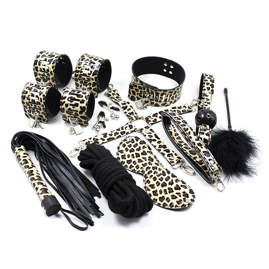 10-Piece Yellow Leopard Print Bondage Set – PU Leather