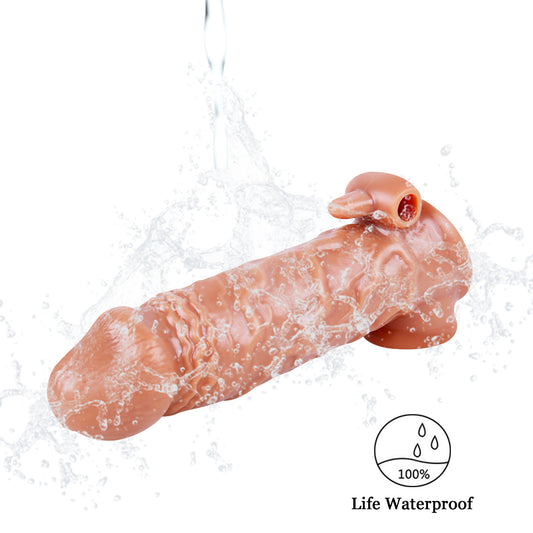 6.7" Realistic Penis Sleeve with Clit Stimulator, Bullet Vibrator, Condom Sleeve, Extender