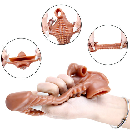 6.7 Inch Ultra Ribbed Penis Sleeve with Clit Stimulator, Bullet, Condom Sleeve, Extender Sleeve