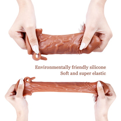 6.7" Realistic Penis Sleeve with Clit Stimulator, Bullet Vibrator, Condom Sleeve, Extender