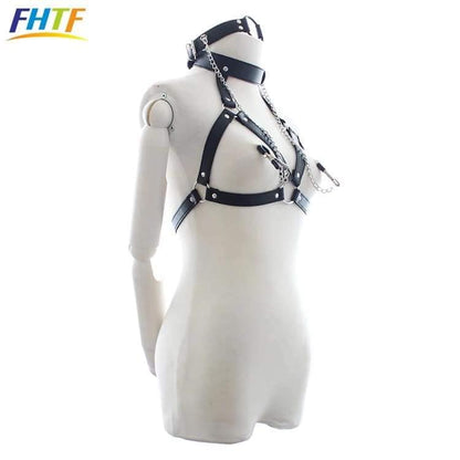 Fetish Body Bondage Restraint Harness with Mouth Gag Ring, Nipple Clamps, SM Adult Sex Game Toy for Couples.