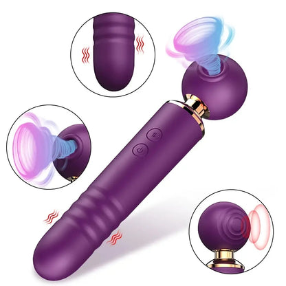 Power Rider Adult Sex Toys Women Sex Toy - 3 in 1 Upgrade Thrusting Dildo with 10 Air Pulsing Suctions & 10 Thrusting & Finger Vibrator Bullet Vibrating Sucking for Her Pleasure Clitoral Anal Stimulation