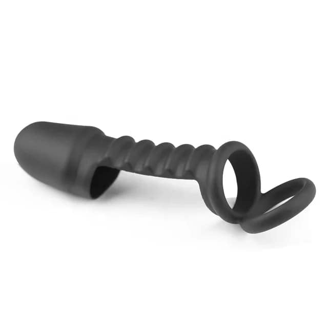 Black silicone cock enlargement/extender condom cock/penis ring system for men