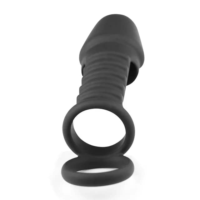 Black silicone cock enlargement/extender condom cock/penis ring system for men