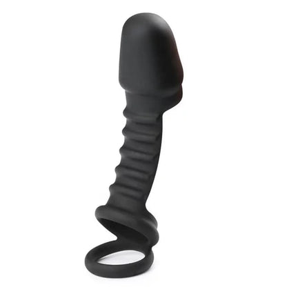 Black silicone cock enlargement/extender condom cock/penis ring system for men