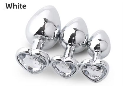 3Pcs Set Luxury Metal Butt Toys Heart Shaped Anal Trainer Jewel Butt Plug Kit S&M for Beginners Couples Large/Medium/Small. Experience the pleasure of fullness and anal stimulation.