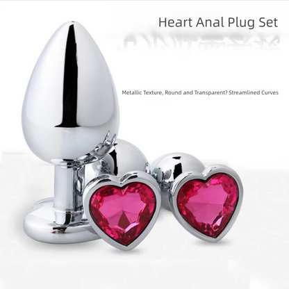 3Pcs Set Luxury Metal Butt Toys Heart Shaped Anal Trainer Jewel Butt Plug Kit S&M for Beginners Couples Large/Medium/Small. Experience the pleasure of fullness and anal stimulation.