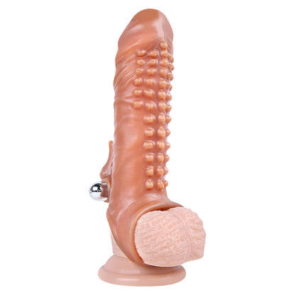 6.7 Inch Ultra Ribbed Penis Sleeve with Clit Stimulator, Bullet, Condom Sleeve, Extender Sleeve