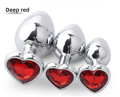 3Pcs Set Luxury Metal Butt Toys Heart Shaped Anal Trainer Jewel Butt Plug Kit S&M for Beginners Couples Large/Medium/Small. Experience the pleasure of fullness and anal stimulation.