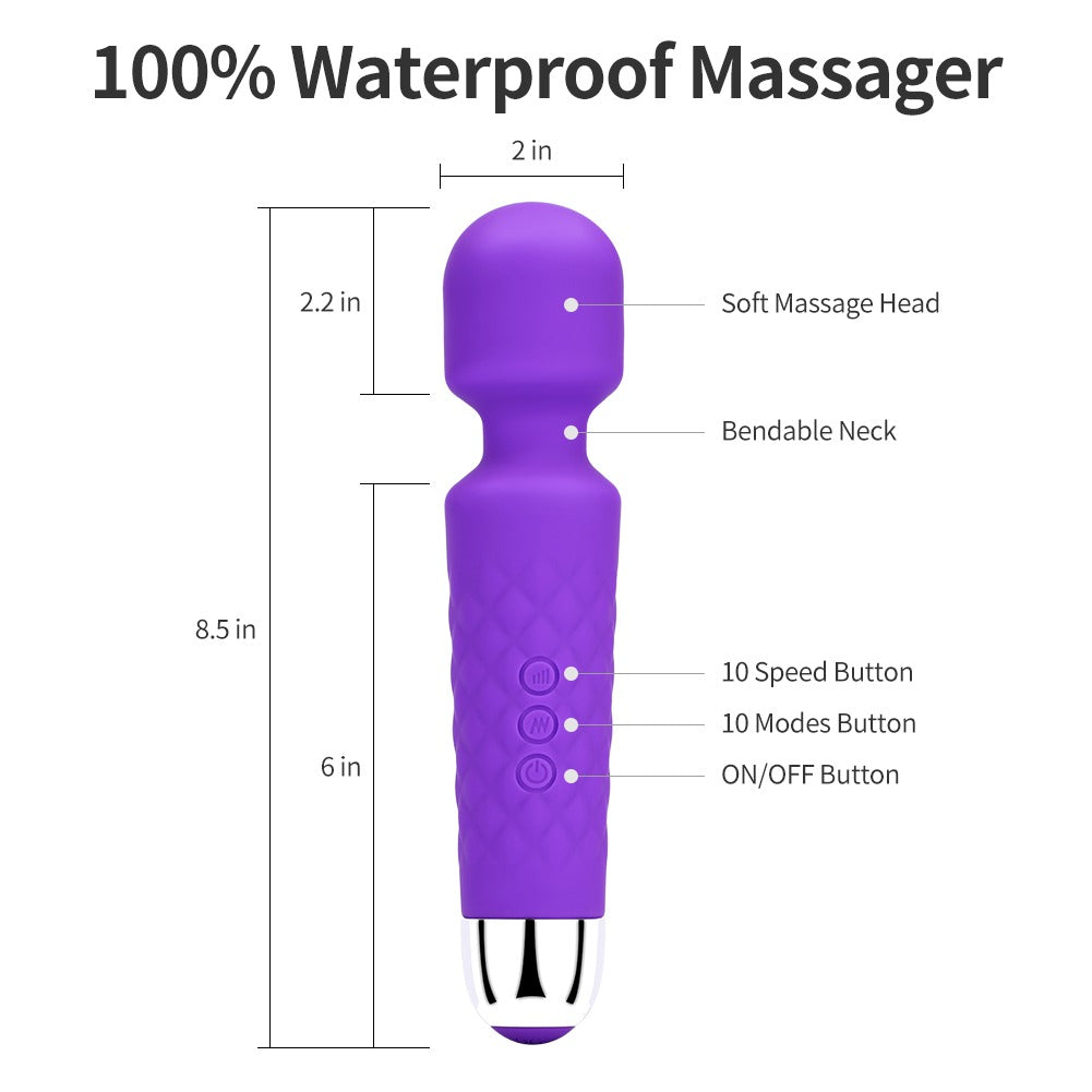 Magic Wand Massager, USB Rechargeable, 8 Powerful Speeds & 20 Pulsating Patterns for Intense Pleasure and Arousal.