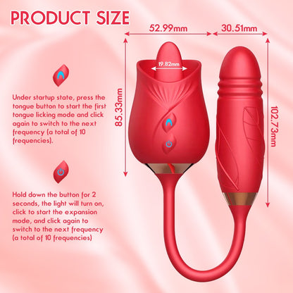 Rose Bilullet Vibrator Sex Toys for Women, Rose Adult Toys with G Spot Vibrators Nipple Clit Anal Rose Sex Toy - 9 Modes, Hands-Free Thrusting Dildos, Soft Tongue Licking, Couples Female Adult Sex Toys Games