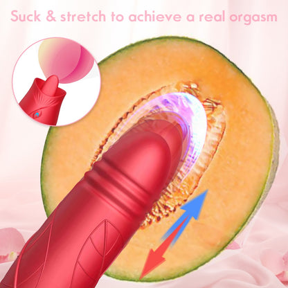 Rose Bilullet Vibrator Sex Toys for Women, Rose Adult Toys with G Spot Vibrators Nipple Clit Anal Rose Sex Toy - 9 Modes, Hands-Free Thrusting Dildos, Soft Tongue Licking, Couples Female Adult Sex Toys Games