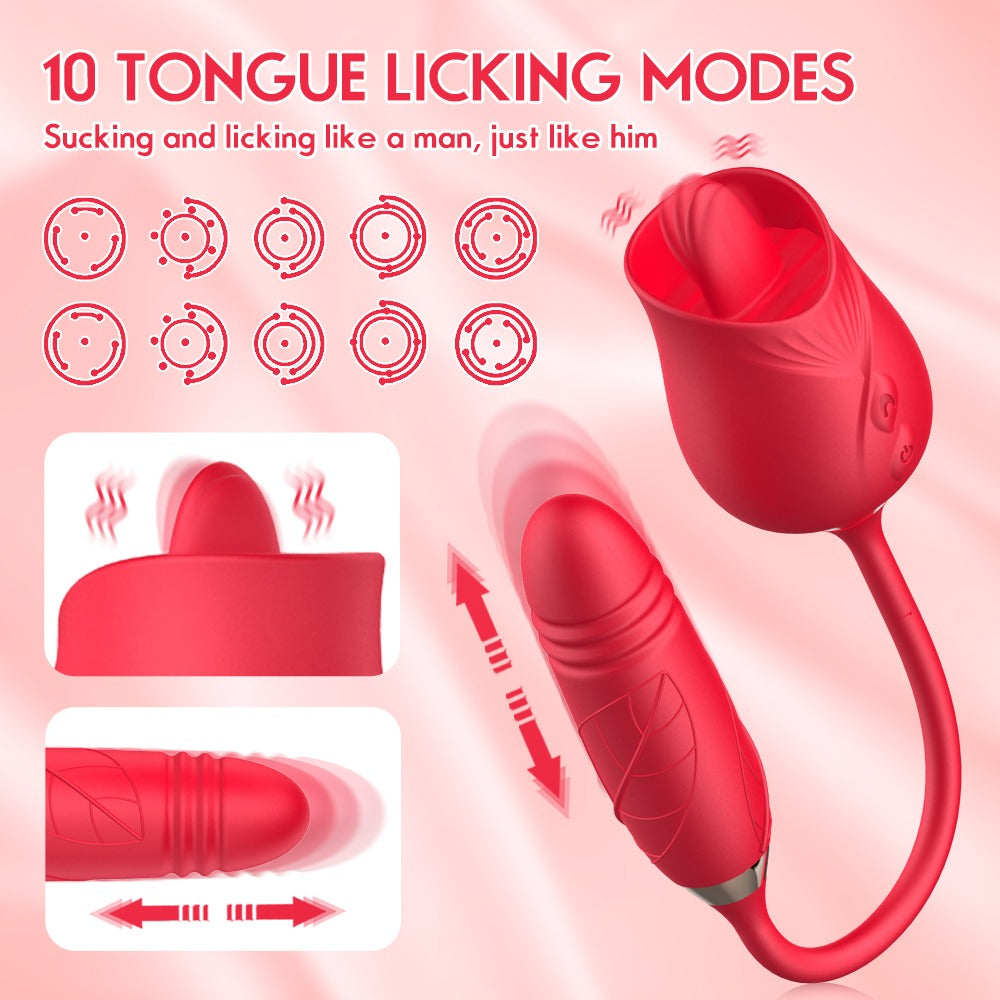 Rose Bilullet Vibrator Sex Toys for Women, Rose Adult Toys with G Spot Vibrators Nipple Clit Anal Rose Sex Toy - 9 Modes, Hands-Free Thrusting Dildos, Soft Tongue Licking, Couples Female Adult Sex Toys Games