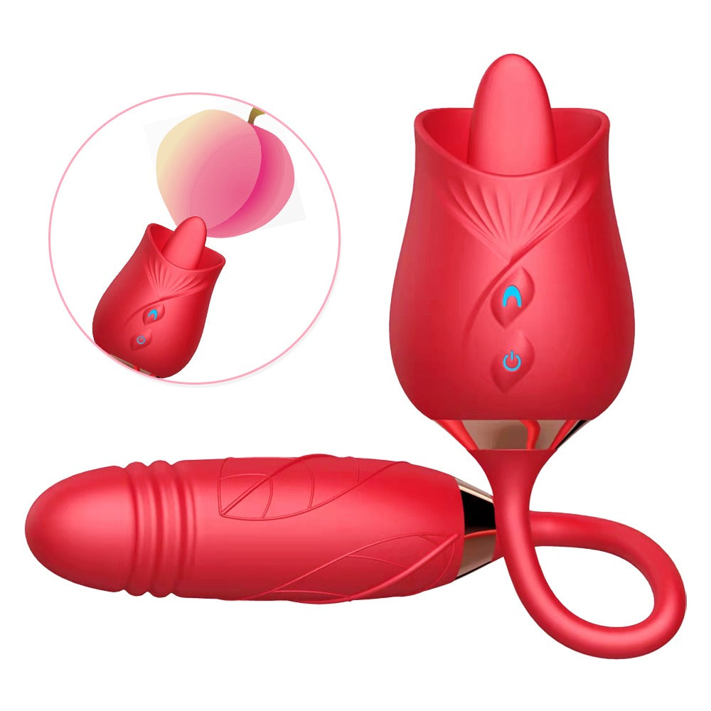 Rose Bilullet Vibrator Sex Toys for Women, Rose Adult Toys with G Spot Vibrators Nipple Clit Anal Rose Sex Toy - 9 Modes, Hands-Free Thrusting Dildos, Soft Tongue Licking, Couples Female Adult Sex Toys Games