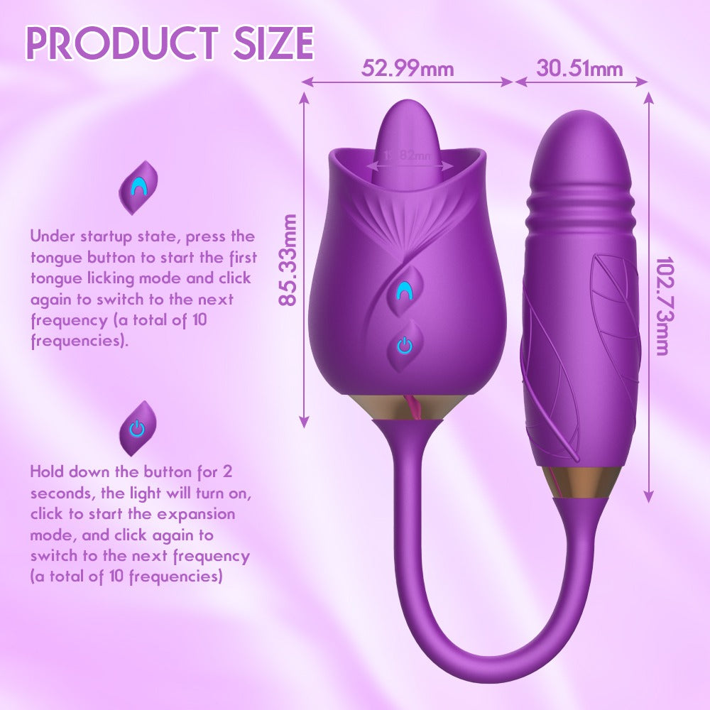 Rose Bilullet Vibrator Sex Toys for Women, Rose Adult Toys with G Spot Vibrators Nipple Clit Anal Rose Sex Toy - 9 Modes, Hands-Free Thrusting Dildos, Soft Tongue Licking, Couples Female Adult Sex Toys Games