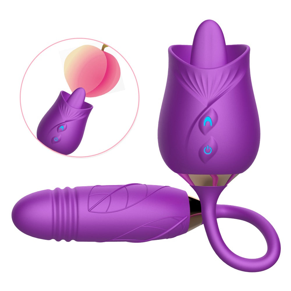 Rose Bilullet Vibrator Sex Toys for Women, Rose Adult Toys with G Spot Vibrators Nipple Clit Anal Rose Sex Toy - 9 Modes, Hands-Free Thrusting Dildos, Soft Tongue Licking, Couples Female Adult Sex Toys Games