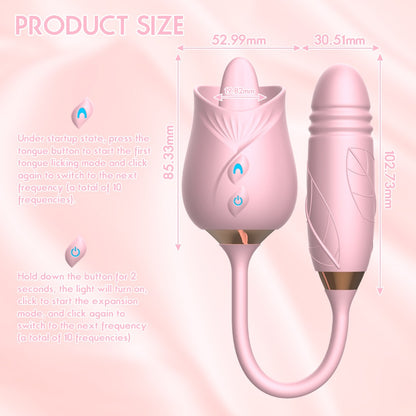 Rose Bilullet Vibrator Sex Toys for Women, Rose Adult Toys with G Spot Vibrators Nipple Clit Anal Rose Sex Toy - 9 Modes, Hands-Free Thrusting Dildos, Soft Tongue Licking, Couples Female Adult Sex Toys Games