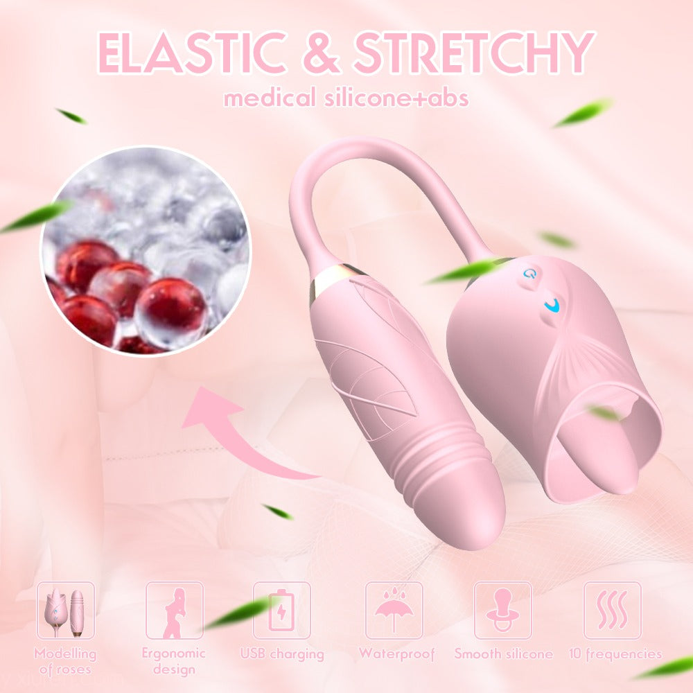 Rose Bilullet Vibrator Sex Toys for Women, Rose Adult Toys with G Spot Vibrators Nipple Clit Anal Rose Sex Toy - 9 Modes, Hands-Free Thrusting Dildos, Soft Tongue Licking, Couples Female Adult Sex Toys Games