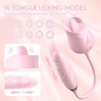 Rose Bilullet Vibrator Sex Toys for Women, Rose Adult Toys with G Spot Vibrators Nipple Clit Anal Rose Sex Toy - 9 Modes, Hands-Free Thrusting Dildos, Soft Tongue Licking, Couples Female Adult Sex Toys Games