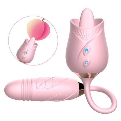 Rose Bilullet Vibrator Sex Toys for Women, Rose Adult Toys with G Spot Vibrators Nipple Clit Anal Rose Sex Toy - 9 Modes, Hands-Free Thrusting Dildos, Soft Tongue Licking, Couples Female Adult Sex Toys Games