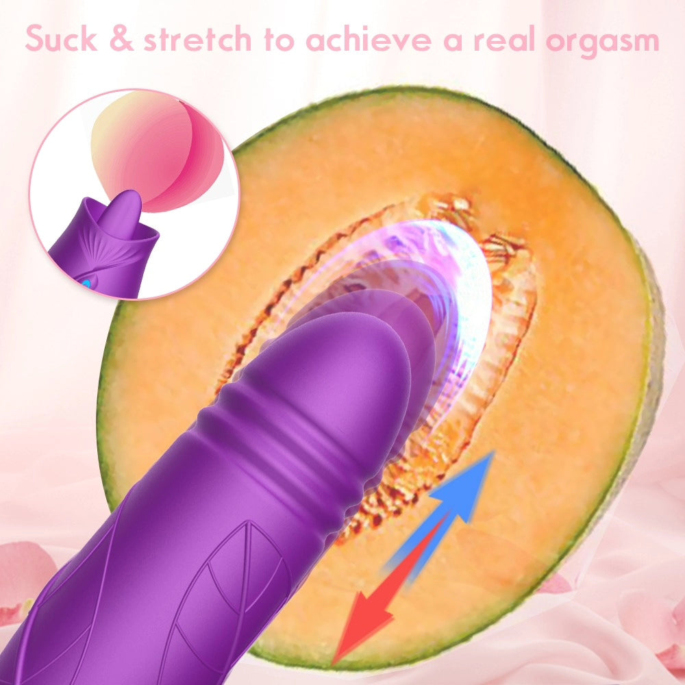 Rose Bilullet Vibrator Sex Toys for Women, Rose Adult Toys with G Spot Vibrators Nipple Clit Anal Rose Sex Toy - 9 Modes, Hands-Free Thrusting Dildos, Soft Tongue Licking, Couples Female Adult Sex Toys Games