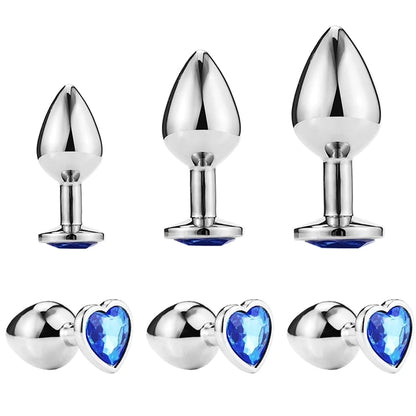 3Pcs Set Luxury Metal Butt Toys Heart Shaped Anal Trainer Jewel Butt Plug Kit S&M for Beginners Couples Large/Medium/Small. Experience the pleasure of fullness and anal stimulation.